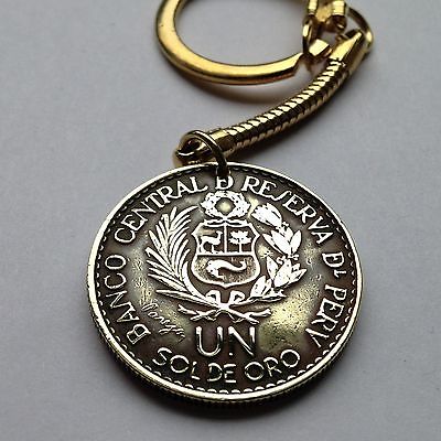1965 Peru 1 Sol coin keychain escudo Peruano llavero llama alpaca Lima k000026