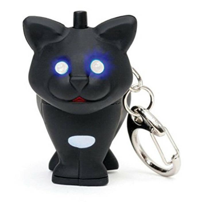 Black Cat LED Keychain Animal Kikkerland Lighted Eyes & Meowing Sound Gift