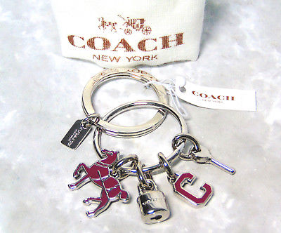 NEW Coach Charm KEY CHAIN Double Ring Silver Key Lock Walking Horse 