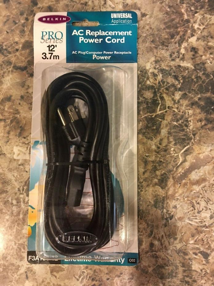 BELKIN Pro Series Universal AC Replacement Power Cord 12'/3.7m Length F3A104-12