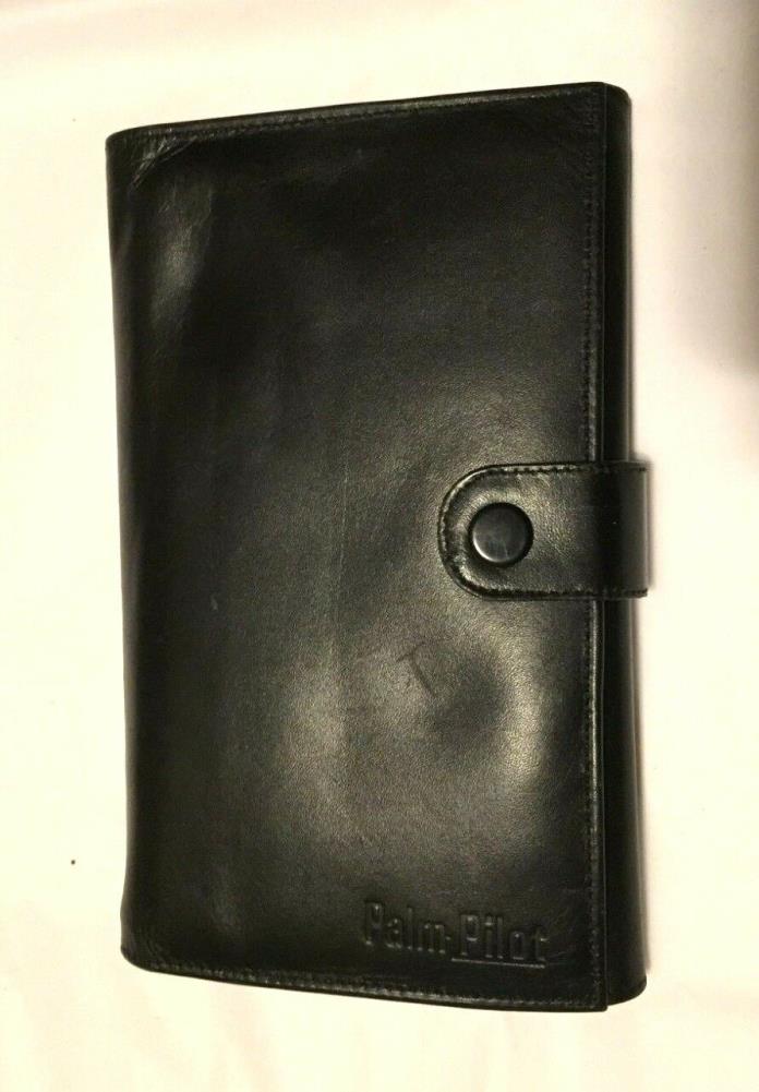 Palm Pilot Black Leather Case w Zipper & Places for Cards ID & Pen 4.5