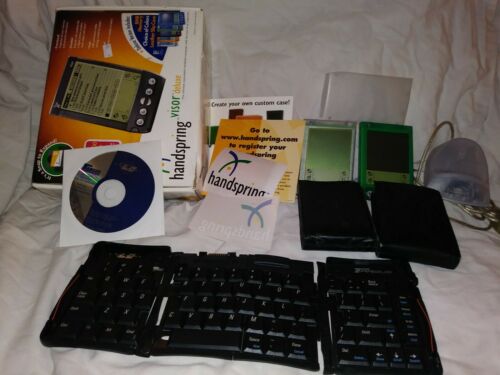 Handspring Visor Deluxe Huge Lot 2 PDAs Cases Docking Station Folding Keyboard