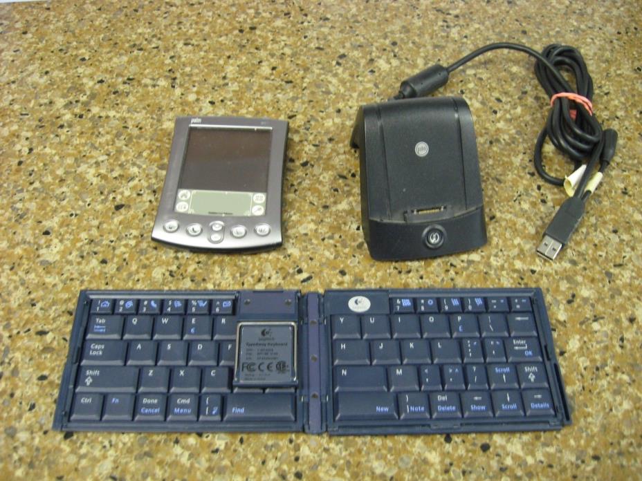 Vintage Palm Pilot with charger and keyboard for parts