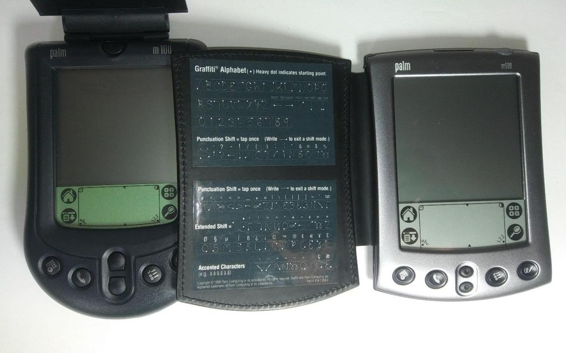 Pair Of Palms. Palm M100 Handheld PDA In Original Box & M500 Bundle Not Tested