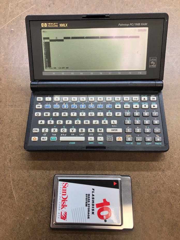 HP Palmtop 100LX, Tested & Working, comes with 10MB PCMCIA Flash card