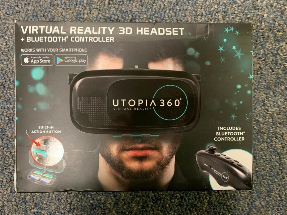 Utopia 360 Virtual Reality 3D Headset Plus Bluetooth Controller - New Sealed