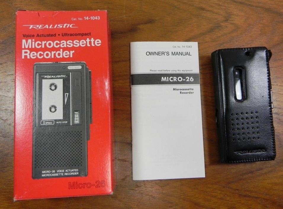 Realistic Micro-26 Voice Actuated Microcassette Recorder 14-1043 W/Case & Manual