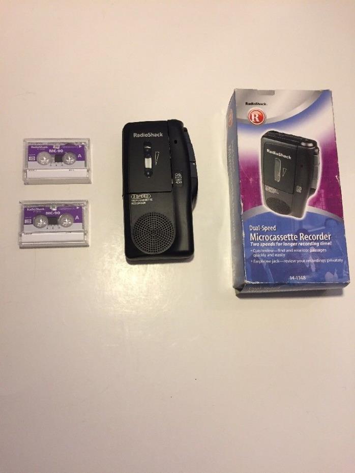 Radio Shack 14-1148 2-Speed MicroCassette Recorder w/ 2 Tapes Tested And Working