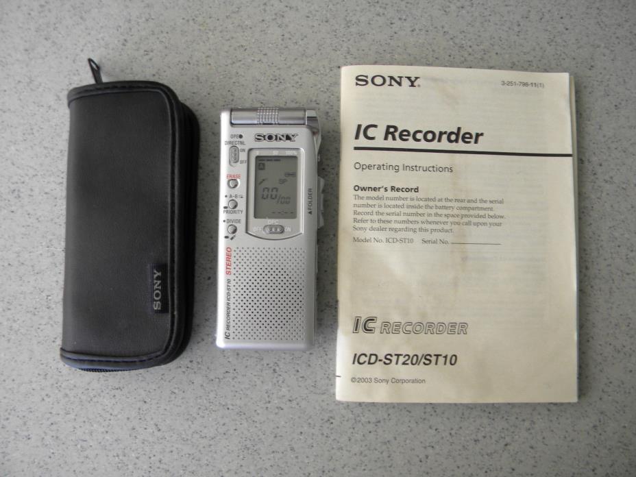 Sony ICD-ST10 Handheld Digital Voice Recorder With Case & Instructions