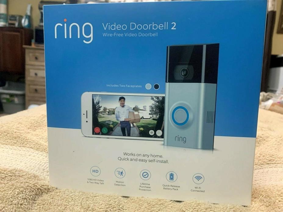 RING VIDEO DOORBELL 2 SATIN NICKEL WIRELESS DOORBELL NEW IN BOX FACTORY SEALED