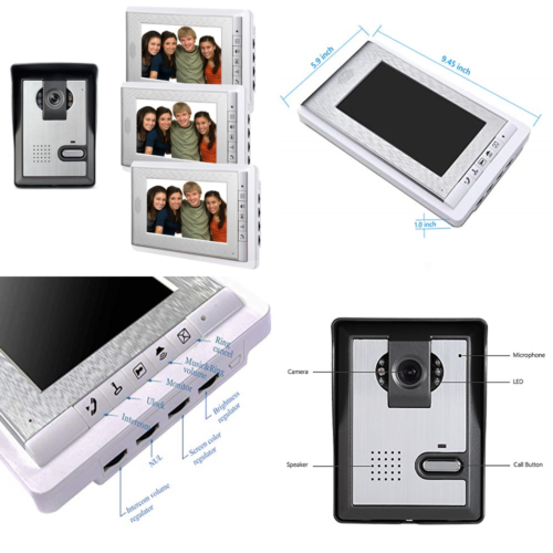 7Inch LCD Monitor Wired Video Intercom Doorbell System 1 Came Camera 3