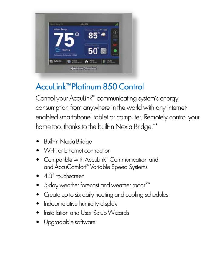 American Standard ACONT850AC52UA -Platinum Series AccuLink XL850 ,Thermo-Stat