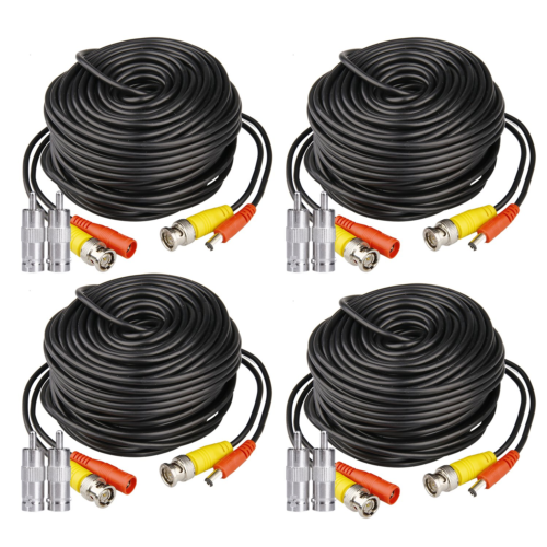 HISVISION 4 Pack 100ft BNC Video Power Cable Security Camera Wire Cord Extension