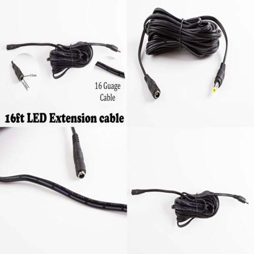 16Ft DC Plug Power Adapter Extension Cable 5.5MM X 2.1MM 16 AWG Heavy Duty For 5