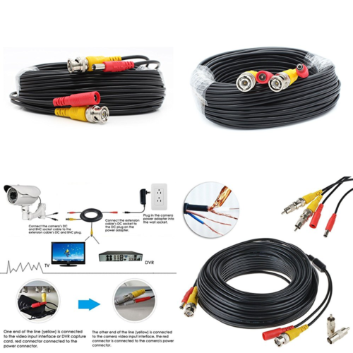 Pre Made 60Ft All In One BNC Video & Power Cable Wire Cord W C WHITE 8 H 60 Feet
