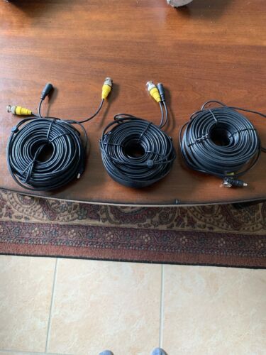 3xCCTV Security Camera Cable Video Power Cord Surveillance Wired BNC DVR 60 Feet