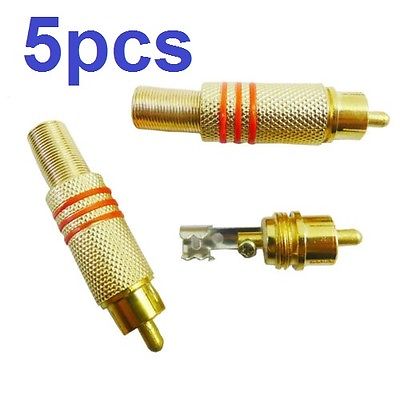 5PCS Gold Plated RCA Plug Audio Male BNC Connector Metal Spring for CCTV Cameras