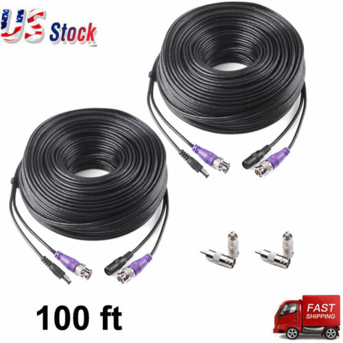 2x100ft Power Video Security Camera BNC CCTV Cable Wire Cord Extension Connector