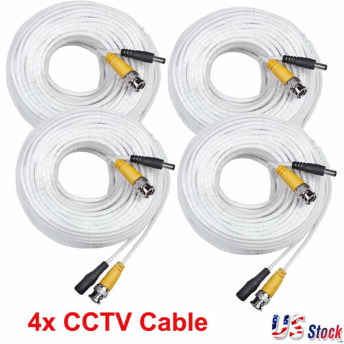 4 x 100ft CCTV Power Cord Surveillance Camera Video Cable BNC Security White DVR