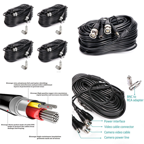 18M/60 Ft BNC Video Power Cable Surveillance Camera Cables For CCTV Security All