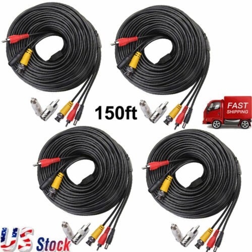 4× 150ft BNC CCTV DVR Video Power Cable Surveillance Security Camera Wire BLACK