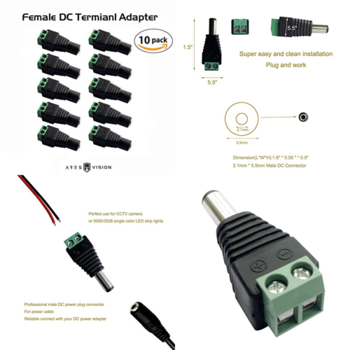 Ares Vision DC Connector Male Terminal Adapter For CCTV LED 10 Pack