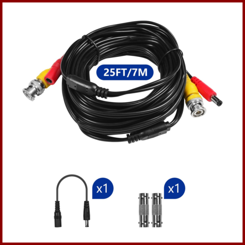 25 Ft 7M BNC Video Power Cable For AHD Security Camera System FREE SHIPPING