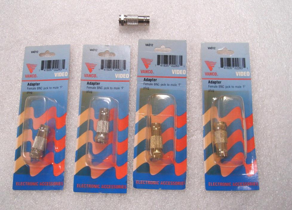 4x Vanco (VAD12) BNC Female Jack to F Type Male Plug Adapter New in Package