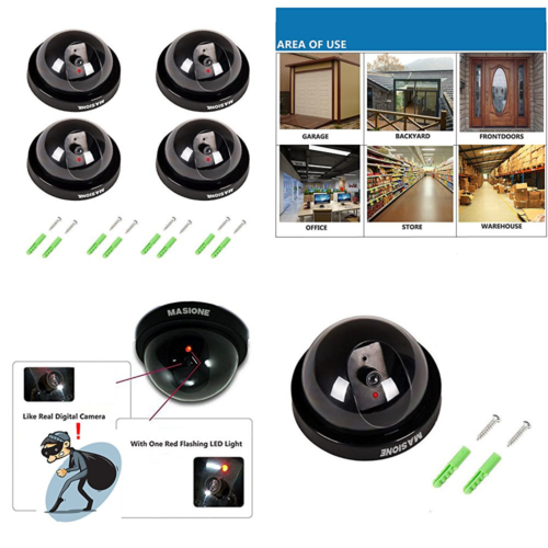 4 Pack Indoor Outdoor CCTV Fake Dummy Dome Security Camera W Flahsing RED LED Li
