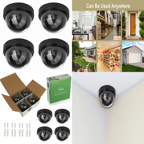 4 Pack Fake Dummy Security CCTV Dome Camera W Realistic Look Recording Flashing