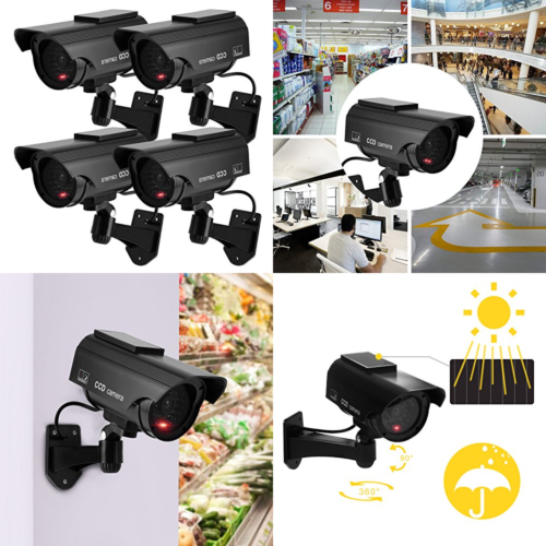 Bullet Dummy Fake Security CCTV Solar Powered Camera Simula BLACK 4 Packs