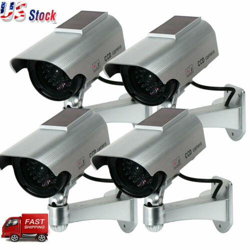 4 Solar Dummy Security Camera Fake Flashing Light Infrared LED CCTV Surveillance