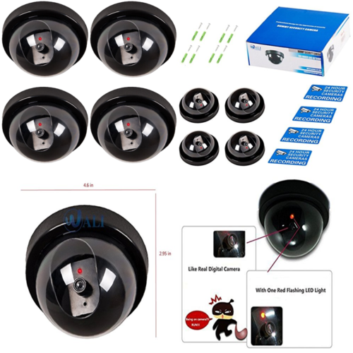 Dummy Fake Security CCTV Dome Camera W Flashing RED LED Light Warning Ale 4 Pack