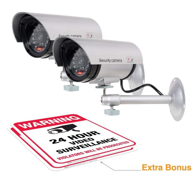 2 Pack Dummy Security Camera Fake Bullet CCTV Surveillance System Look Recording