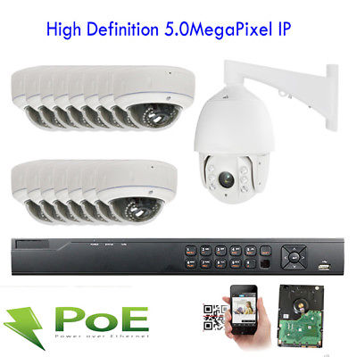 HD 16CH 5MP NVR 1920X2592P Security System 15 Dome PoE IP 1 PTZ Camera Outdoor