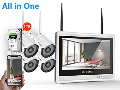 [All in One] 1080P Security Camera System Wireless,Safevant 8CH Wireless Camera
