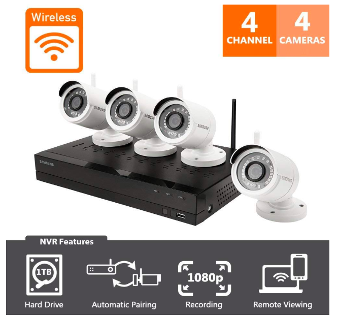 SNK-B73040BWN SAMSUNG WISENET WIRELESS 4 CHANNEL FULL HD VIDEO SECURITY SYSTEM