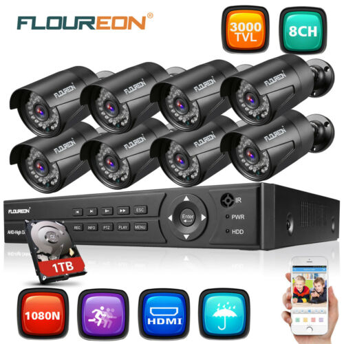 Waterproof 8CH 1080N DVR Outdoor Video Night Vision CCTV Security Camera System