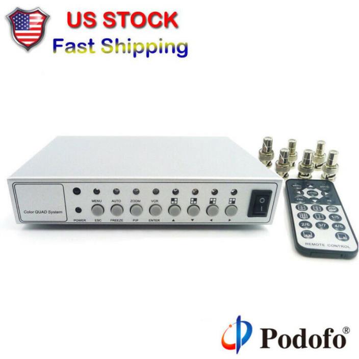 Podofo HD Video Quad Splitter CCTV Video Camera Processor System Kits Metal UPS