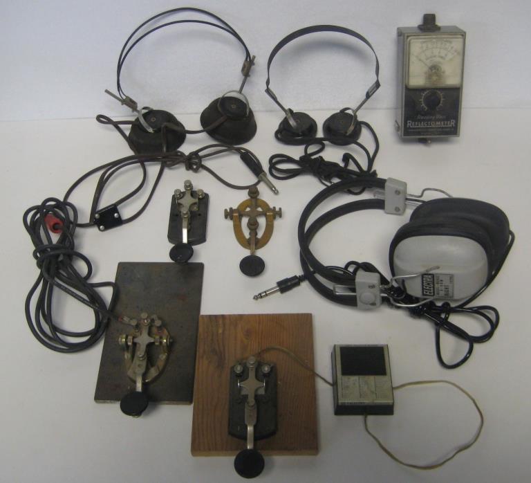 Lot of MORSE CODE-ACME Headphones-Reflectometer-Code Keyers-Brass-Ham Radio Ect