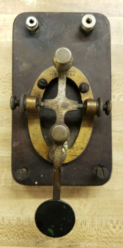 Vintage J.H. Bunnell & Co. Telegraph Key on Wired Wooden Base (KOB) Key on Board