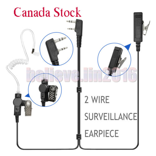 2-wire Surveillance Earpiece For Kenwood TK3400 TK3402 TK3302  Canada WH.