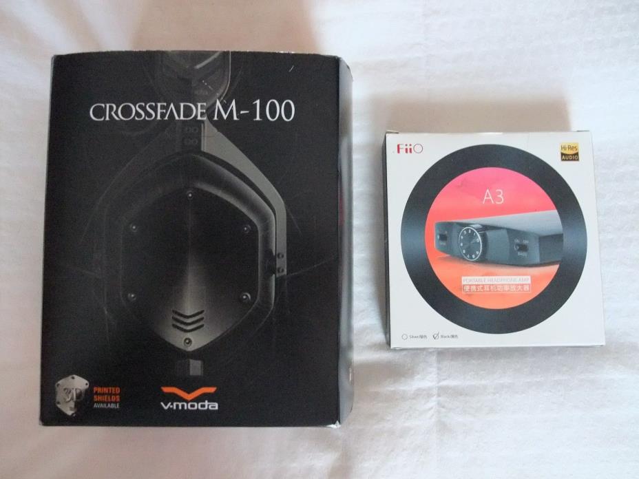V-MODA Crossfade M-100 Headphones, FiiO A3 Headphone Amplifier, Extra Earpads