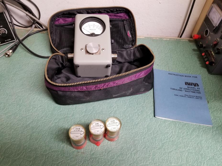 Bird 43 Thruline Watt Meter With Three Elements and Case and Manual