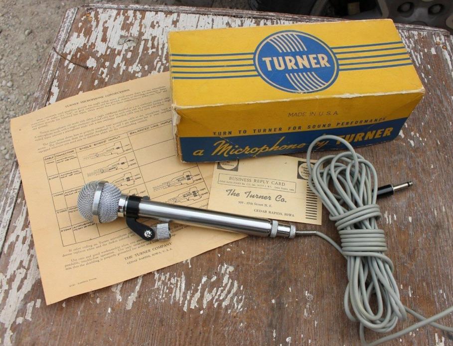 Vintage TURNER Chrome Microphone Model Crystal 80X 7 Foot Cord USA Music Record