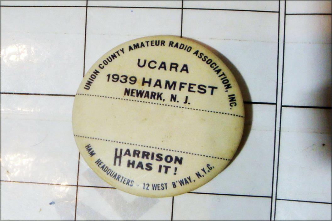 1939 HAMFEST PIN button pinback Ham Radio amatuer club UCARA Newark NJ Harrison
