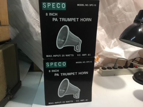 2 Vintage SPECO 8 Inch PA Trumpet Horn SPC-15 25 Watts Broadcast Emergency NOS