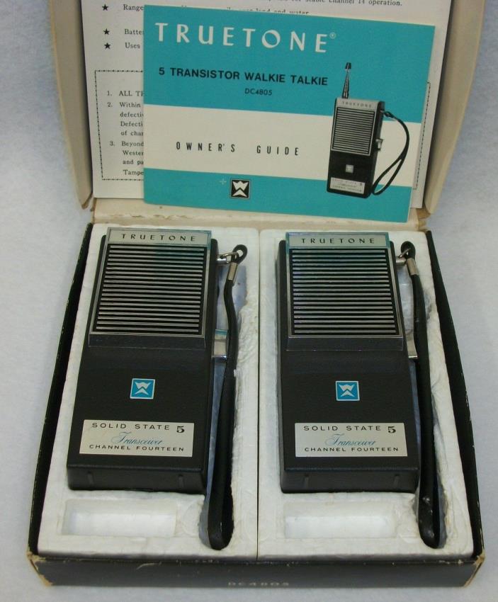 Pair of Vintage Truetone Solid State Transistor Receivers Walkie Talkies in Box!