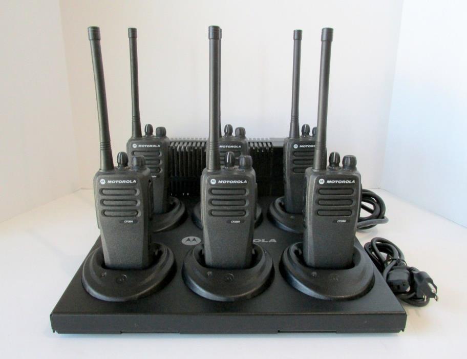 6 Motorola CP200D VHF 16 Ch radios with a gang multi charger - AAH01JDC9JC2AN