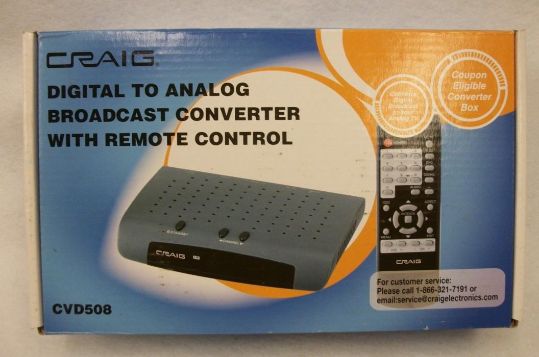 Craig Broadcast Converter Digital to Analog TV Signal with Remote Control NIB